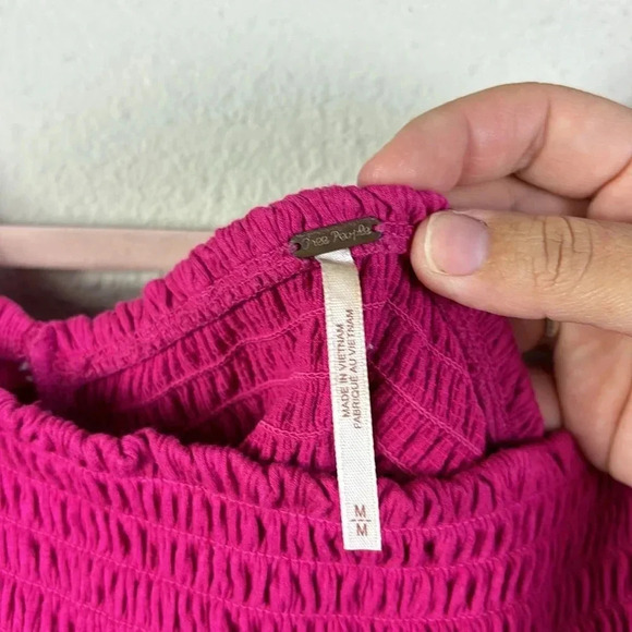 Free People Brenyce smocked Boho top blouse ruffled sleeves jungle flower SZ M - Picture 6 of 14